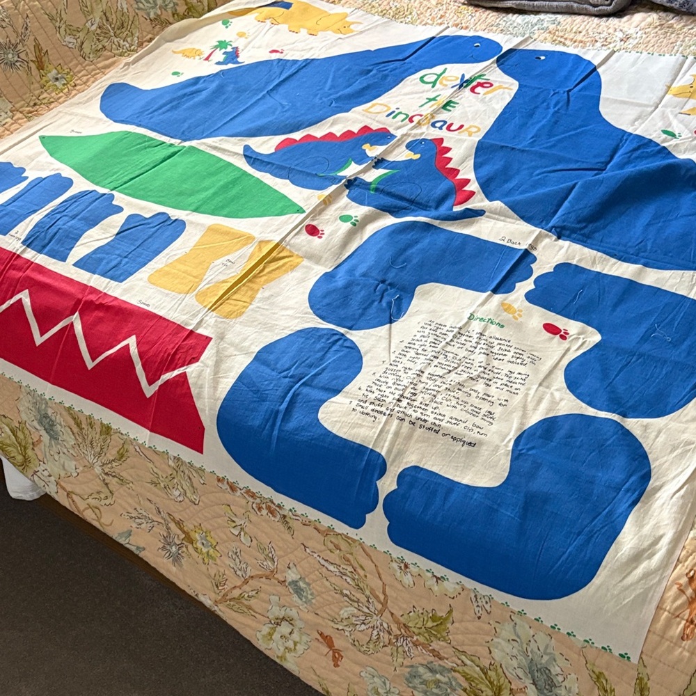 Colorful Dinosaur fabric pattern with instructions
